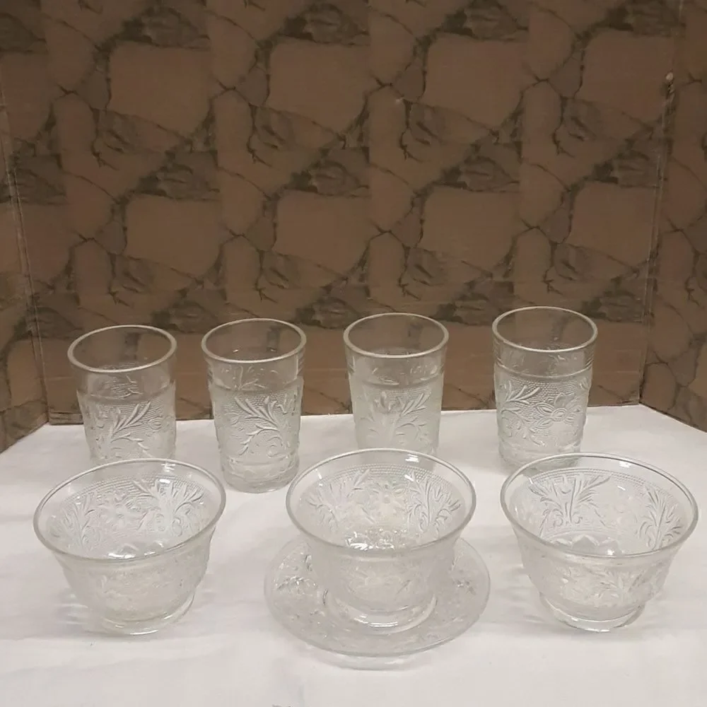 8 pc.bundle‎ vintage Anchor MCM Hocking clear depression glass tumblers, & more